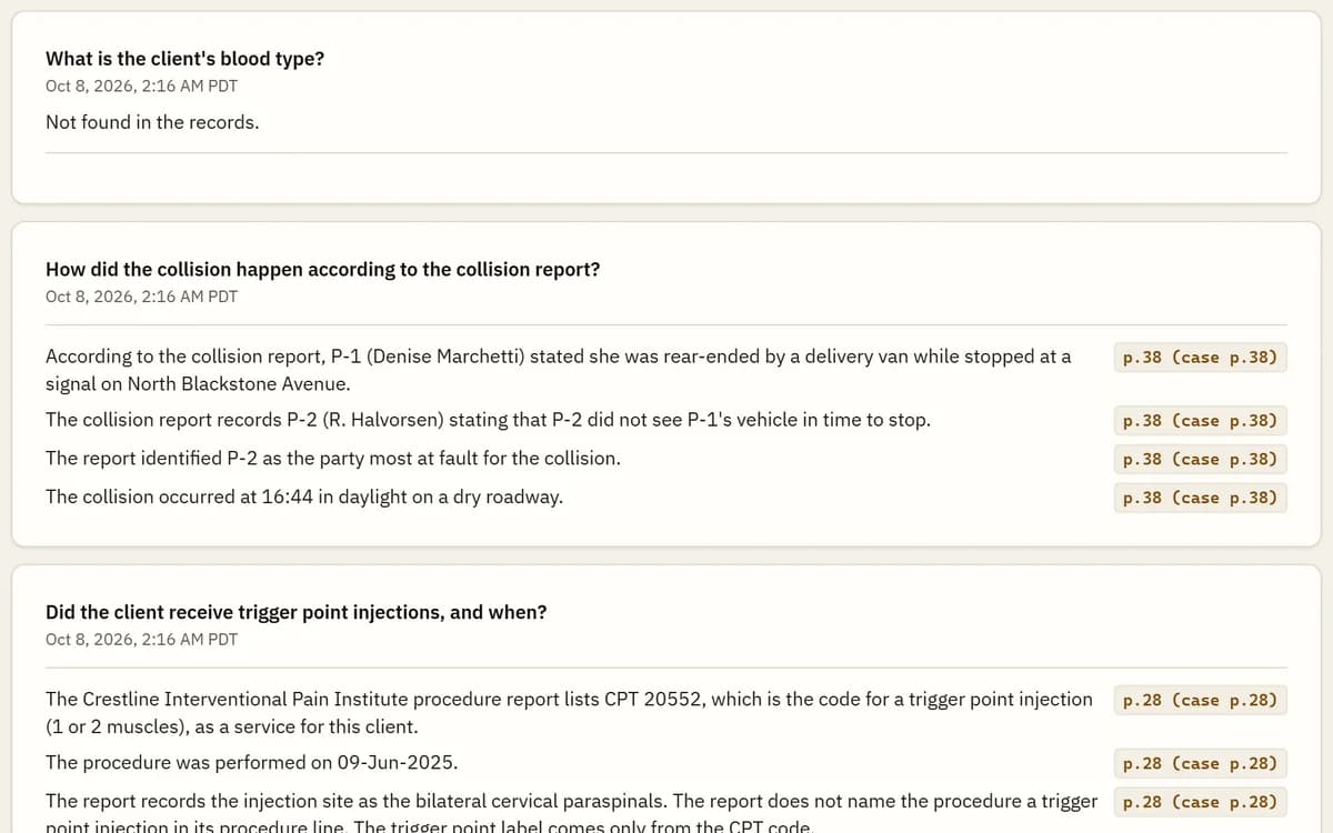 A screen from Brennick: Ask this case
